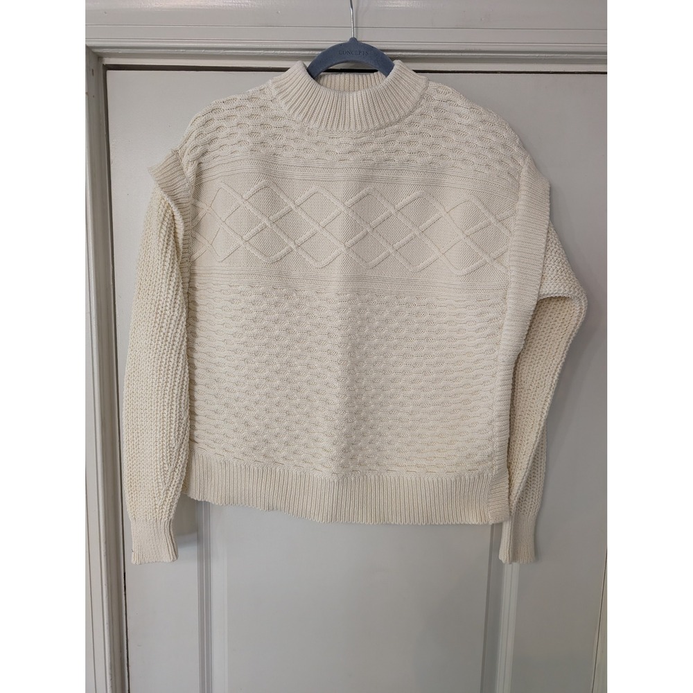 Haven Well Within Cream Cotton Cable Knit Mock Neck Sweater Medium Coastal chunk